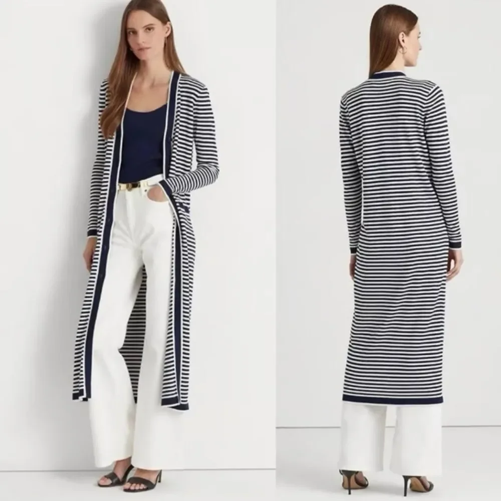 Ralph Lauren Women’s 3X NWT Striped Mulberry Silk Blend Long Cardigan Sweater
